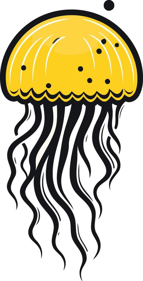 Yellow Jellyfish with Black Tentacles vector