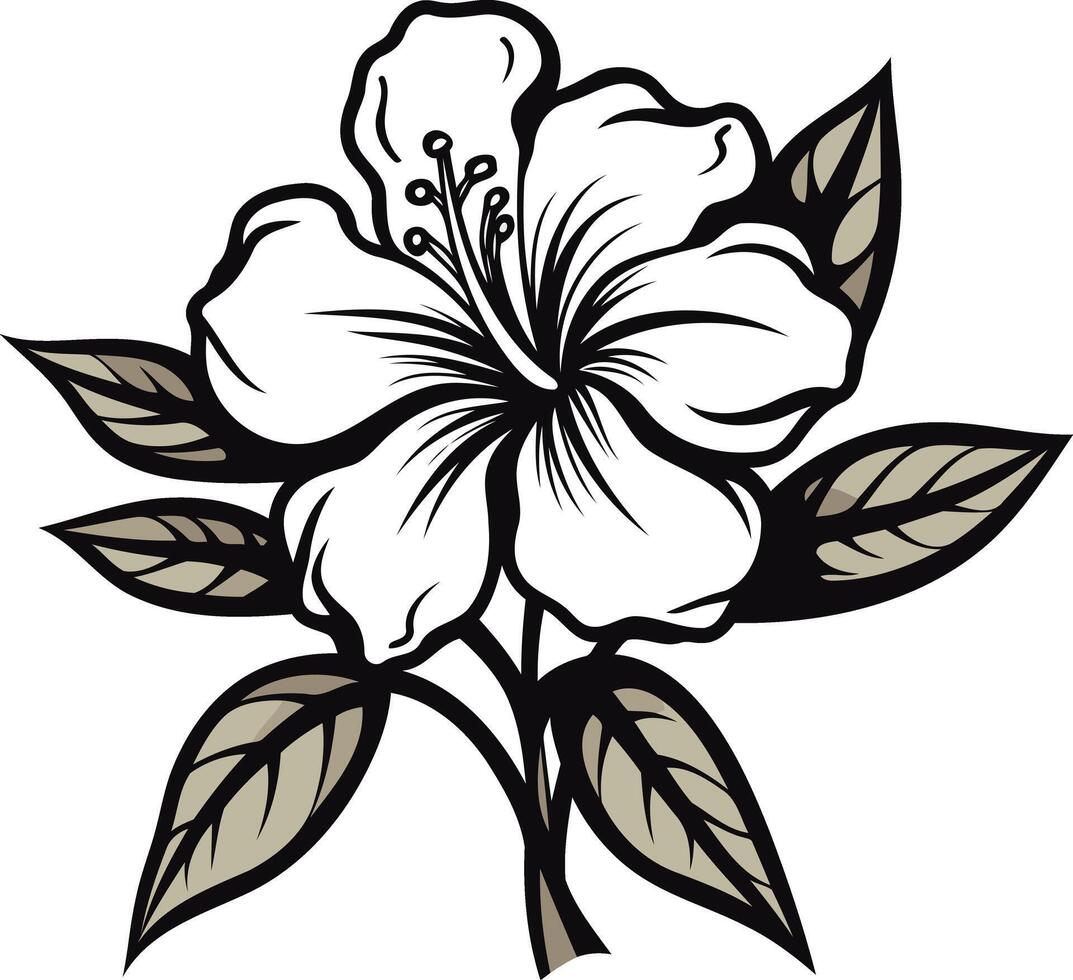 Elegant white hibiscus flower with leaves in a simple line art style vector