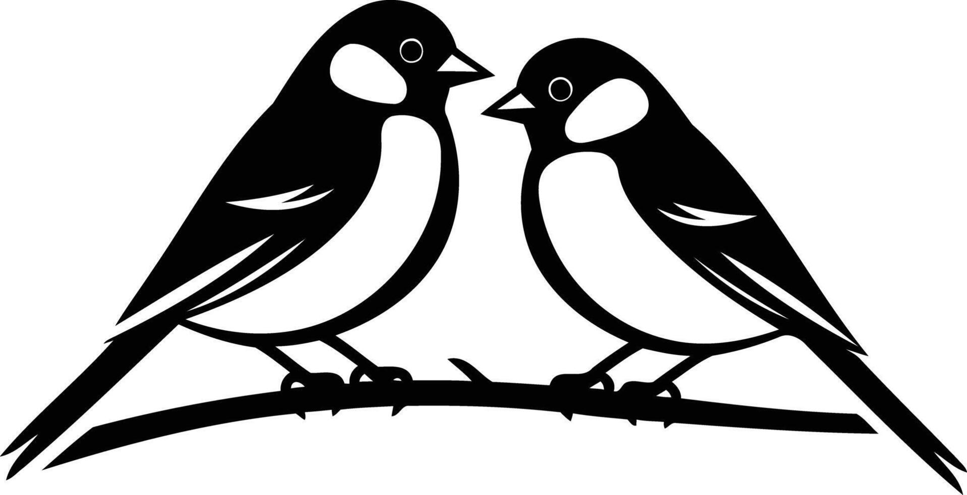 Simple silhouette of two birds facing each other on a branch, perfect for logo design, wedding invitations, or nature-themed projects vector