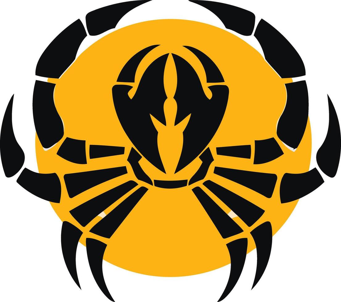 A bold, stylized crab silhouette with a yellow circle, perfect for branding, logos, and designs related to the sea, seafood, or zodiac sign cancer vector