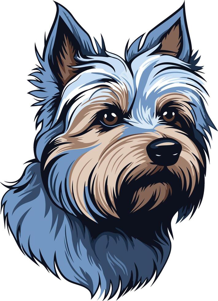 A charming illustration of a yorkshire terrier with a blue and brown color scheme, perfect for pet related designs and projects vector