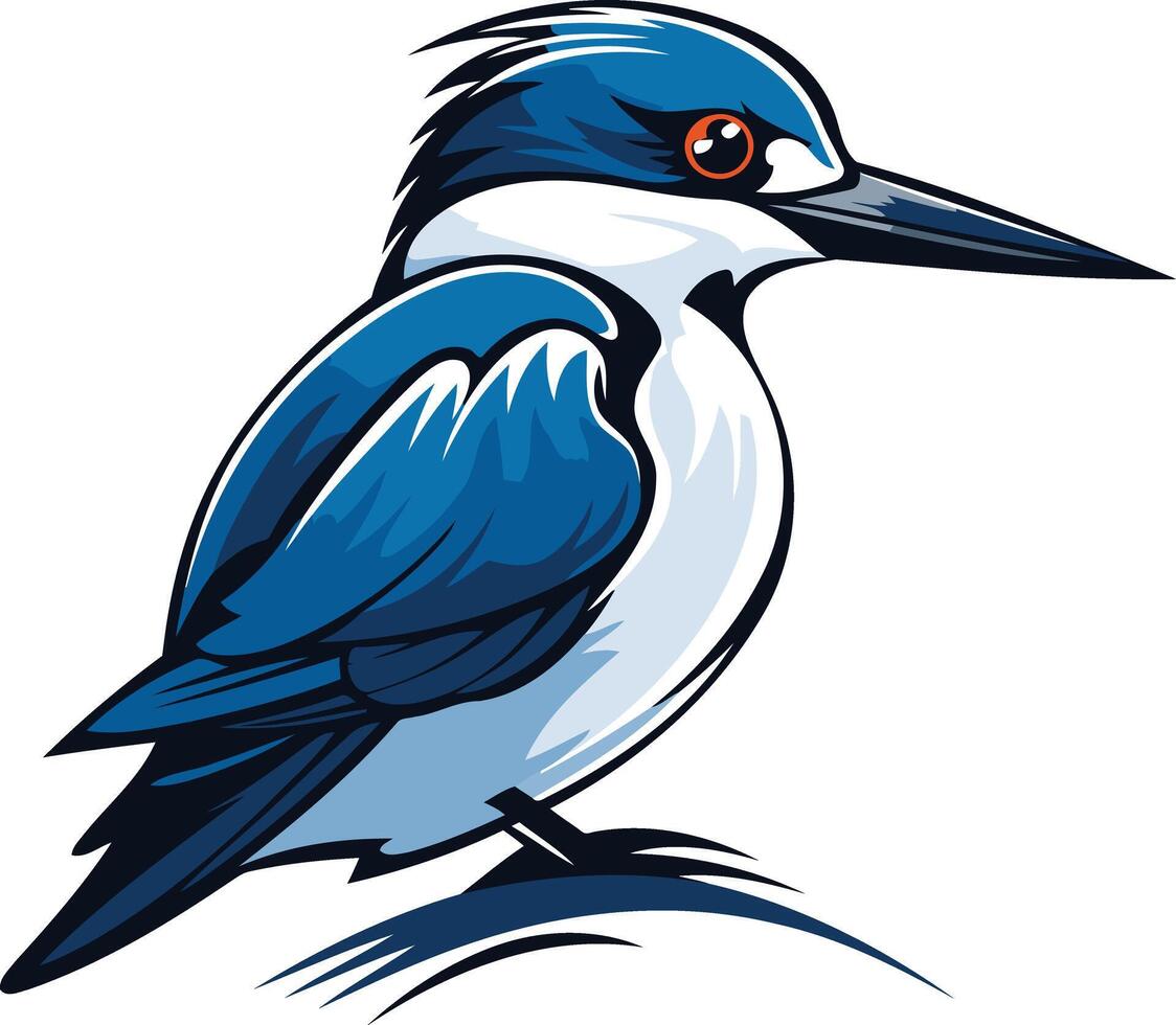 A vibrant blue kingfisher perched on a branch, perfect for logos, branding, and nature-themed designs vector