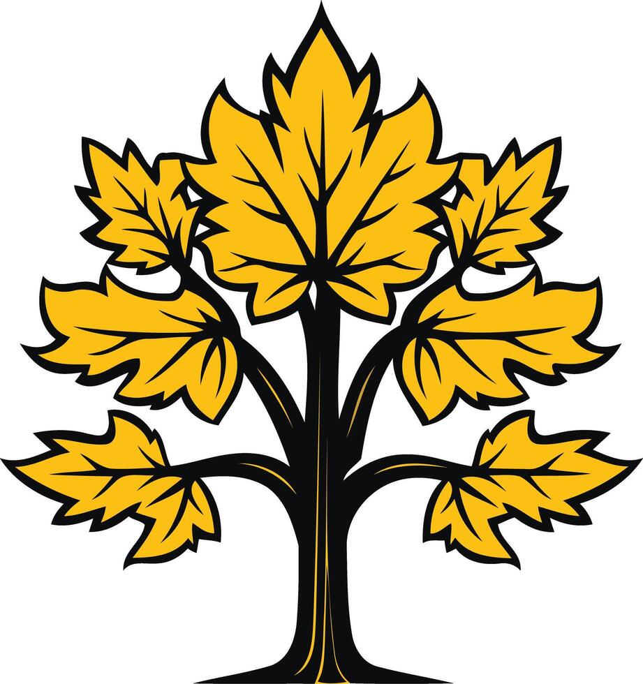 A stylized golden tree with a thick trunk and vibrant leaves vector