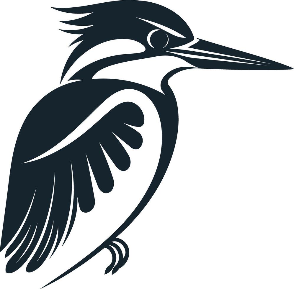 A stylized, minimalist kingfisher silhouette in black and white vector