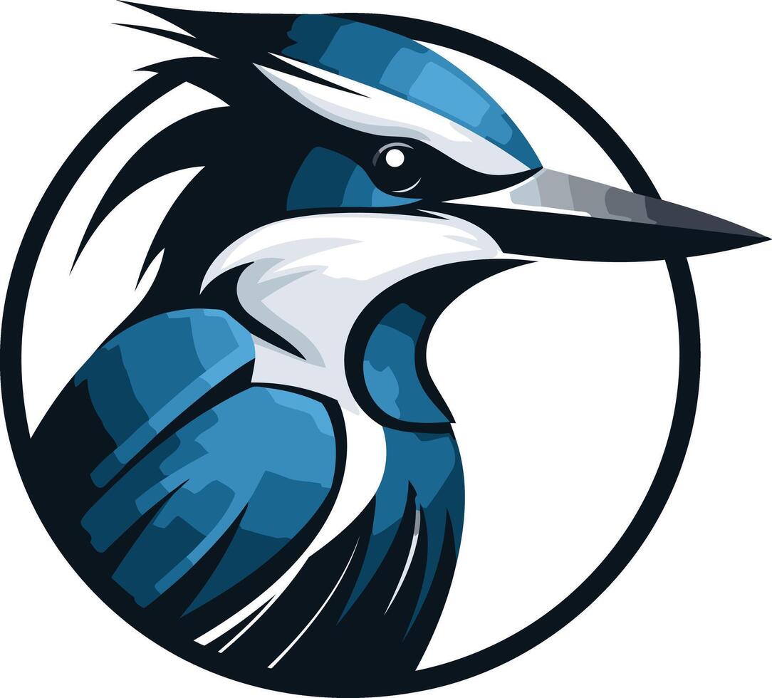 A bold and dynamic logo featuring a kingfisher bird in a circle vector