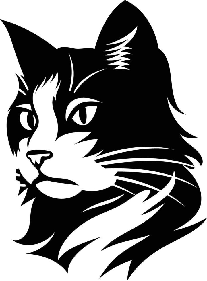 A striking black and white illustration of a cat's head in profile vector
