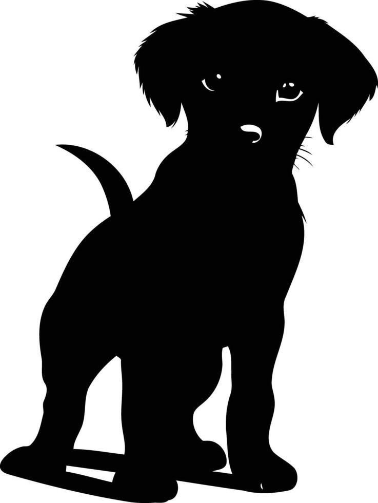 A simple black silhouette of a cute puppy, perfect for graphic design projects, websites, or social media posts vector
