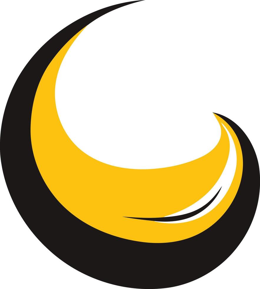 Abstract logo design with a bold black crescent shape and a yellow inner curve vector