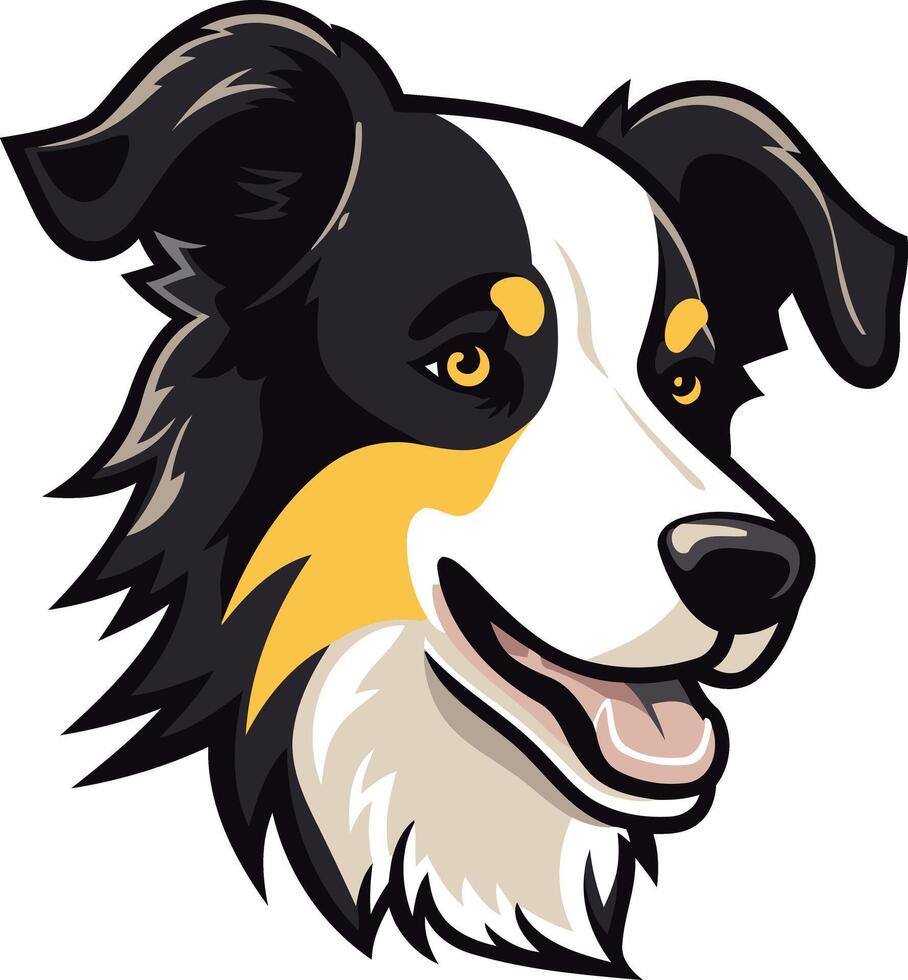 A friendly cartoon border collie with a happy expression, perfect for pet-related businesses, animal shelters, or dog training logos vector