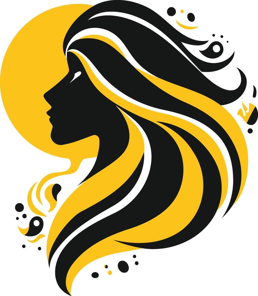 Abstract Woman Silhouette with Wavy Hair and Yellow Background vector