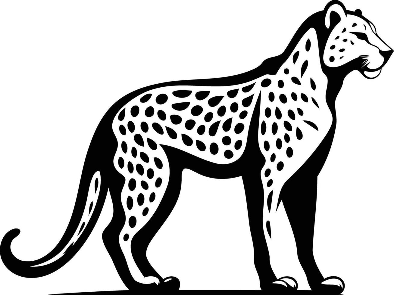 A sleek, stylized cheetah silhouette in black and white vector
