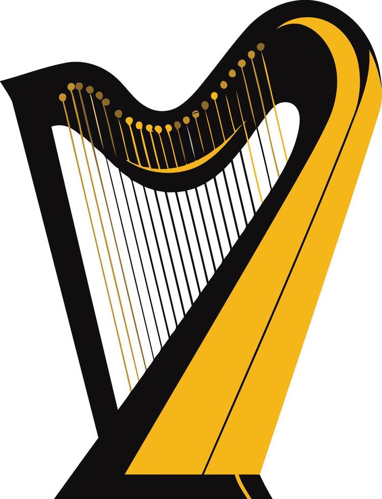 A simple and elegant black and gold harp illustration, perfect for music-related designs vector