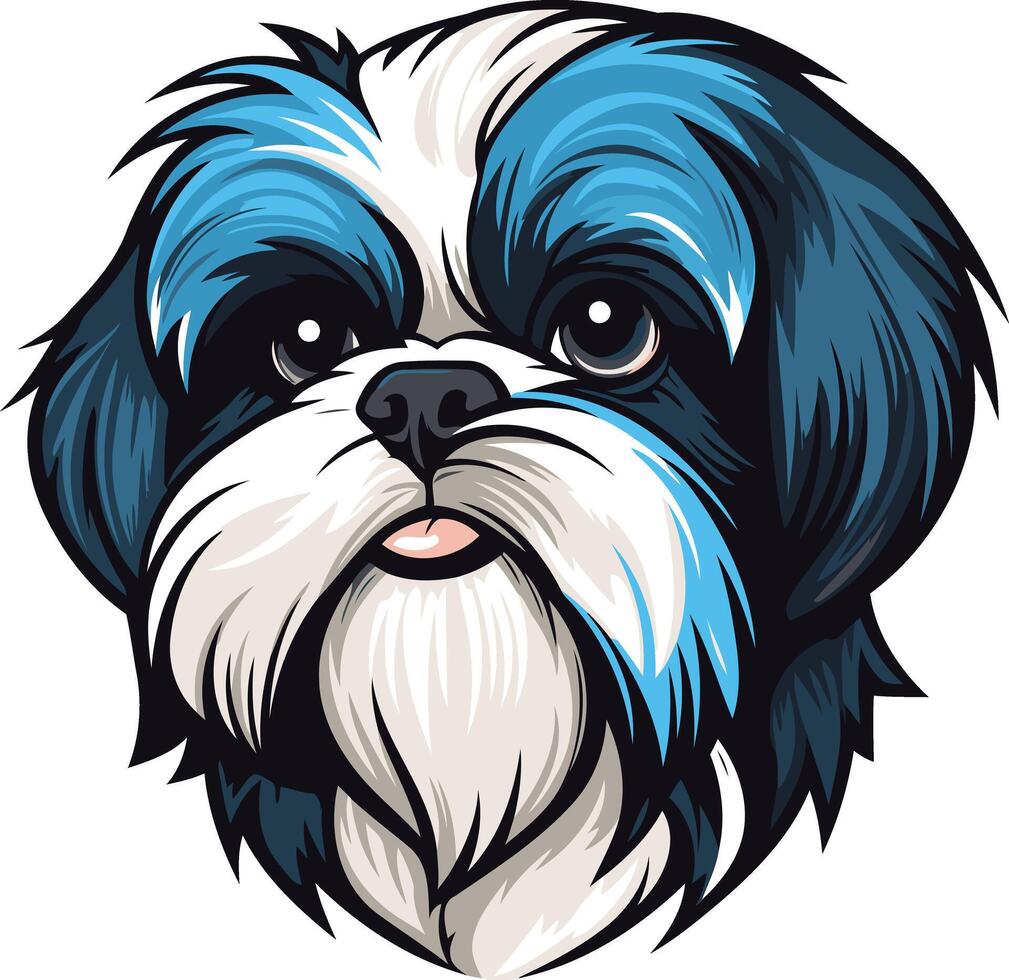 A playful and adorable illustration of a shih tzu dog with blue fur, perfect for pet-related designs, social media, and branding vector