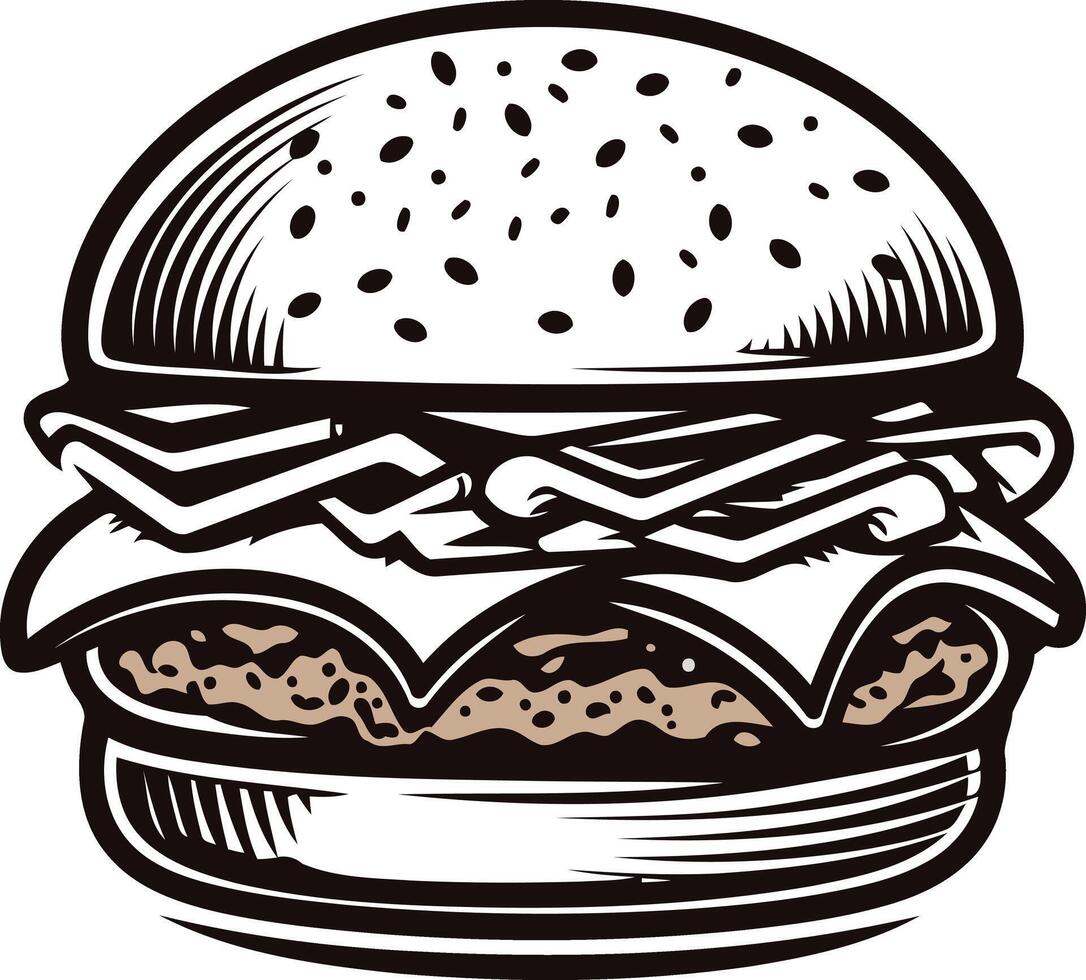 A classic, vintage-style illustration of a delicious burger, perfect for restaurant menus, food blogs, and social media vector
