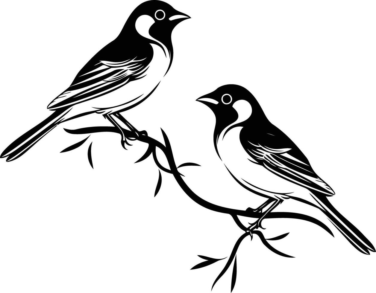 Two birds perched on a branch, a minimalist silhouette illustration vector
