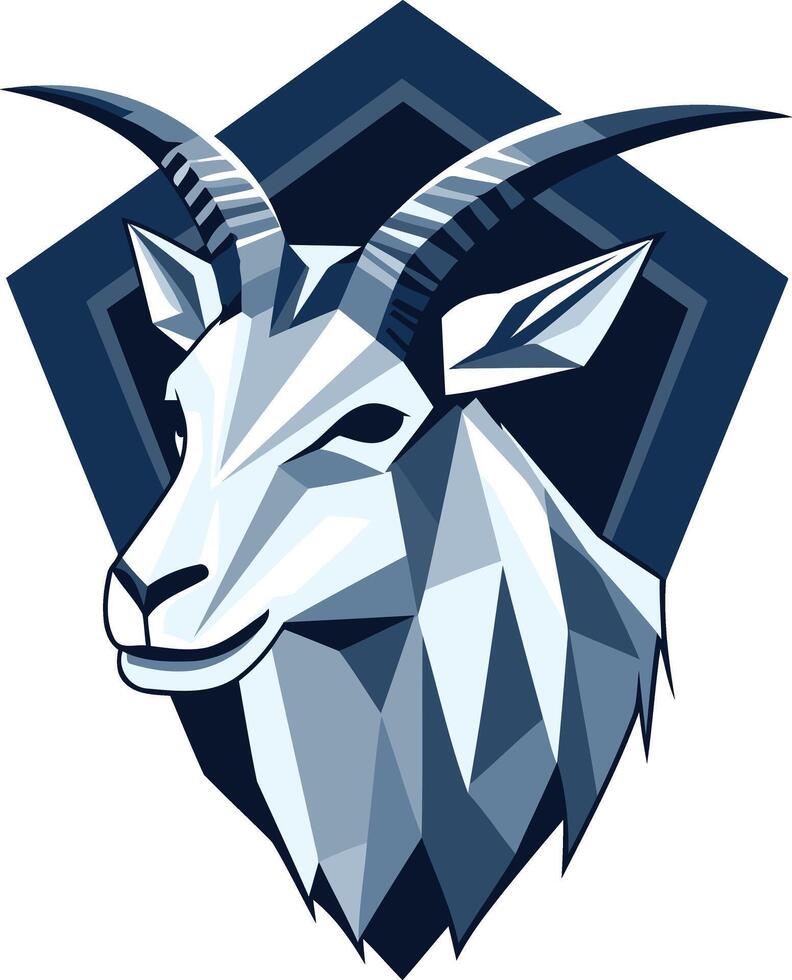 Geometric goat head illustration in a blue and white color scheme vector