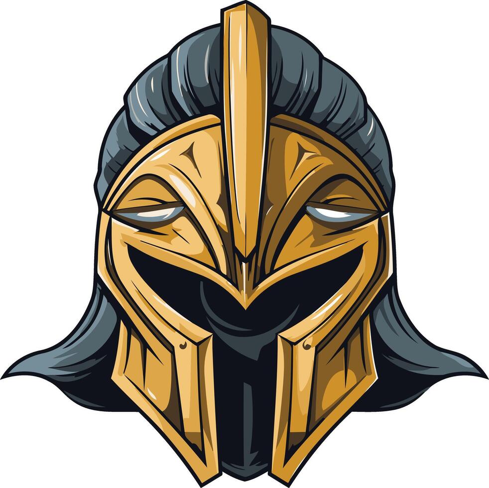 A fierce and powerful spartan helmet with a golden finish, perfect for logos, branding, and gaming designs vector