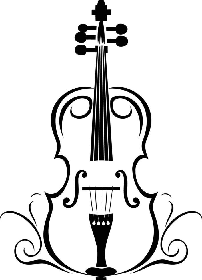 Elegant black and white illustration of a violin with ornate detailing vector