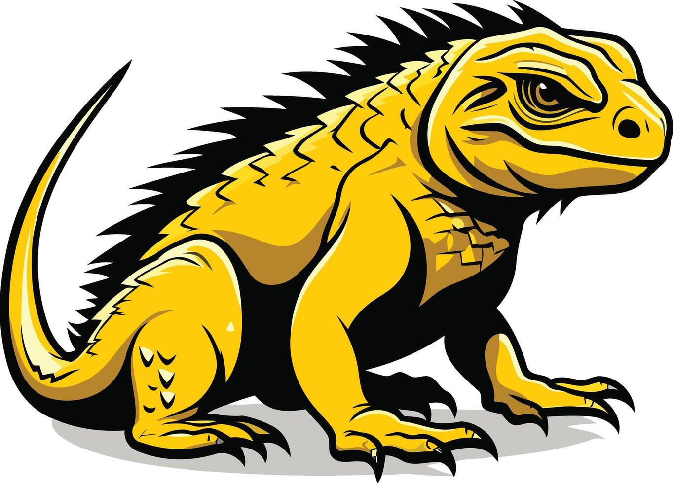 A bold, cartoon illustration of a yellow iguana with a menacing expression vector