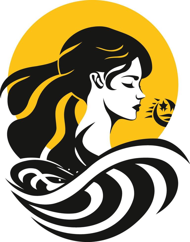 Woman with Long Hair against a Yellow Circle vector