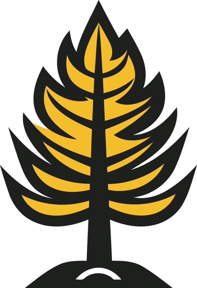 Stylized yellow pine tree with black outline, perfect for nature themed designs, logos, and branding vector