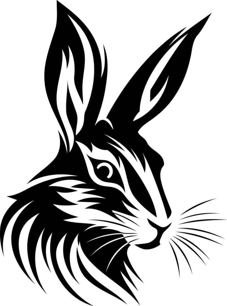 Stylized black and white illustration of a rabbit's head, perfect for tattoos, branding, or as a design element vector