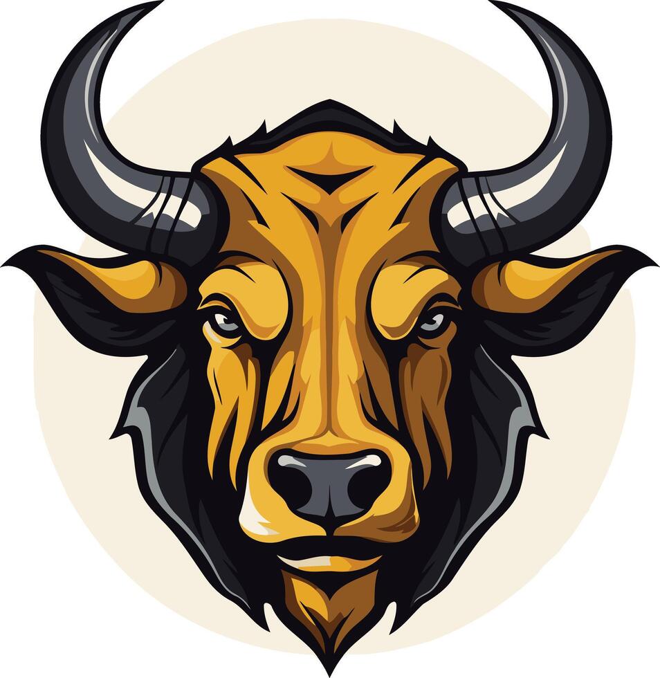 Powerful bull head logo with fierce expression, perfect for branding, sports teams, or financial businesses vector