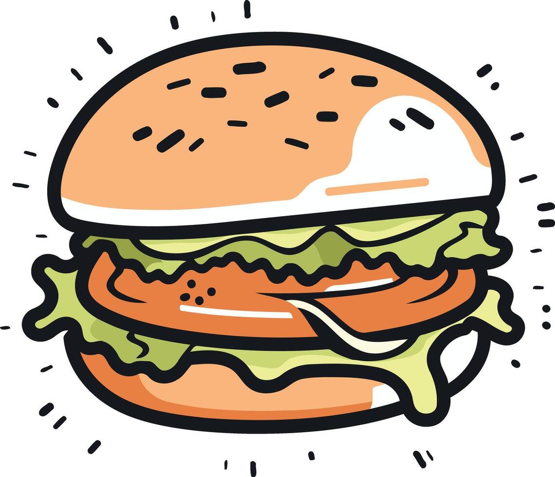 A cheerful cartoon illustration of a delicious burger, perfect for menus, food blogs, and social media vector