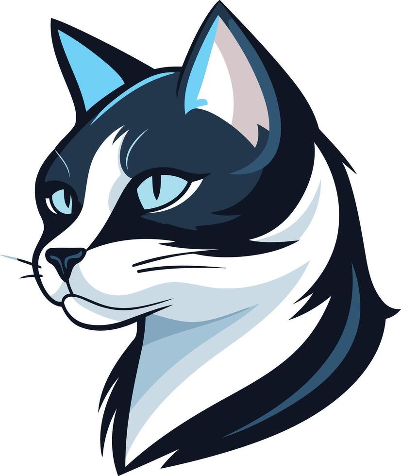 A striking black and white cat with piercing blue eyes, perfect for branding, logos, or pet-related projects vector