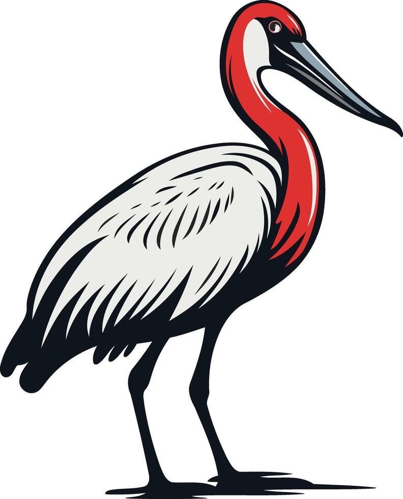 A stylized illustration of a jabiru bird, showcasing its distinctive red neck and long beak vector