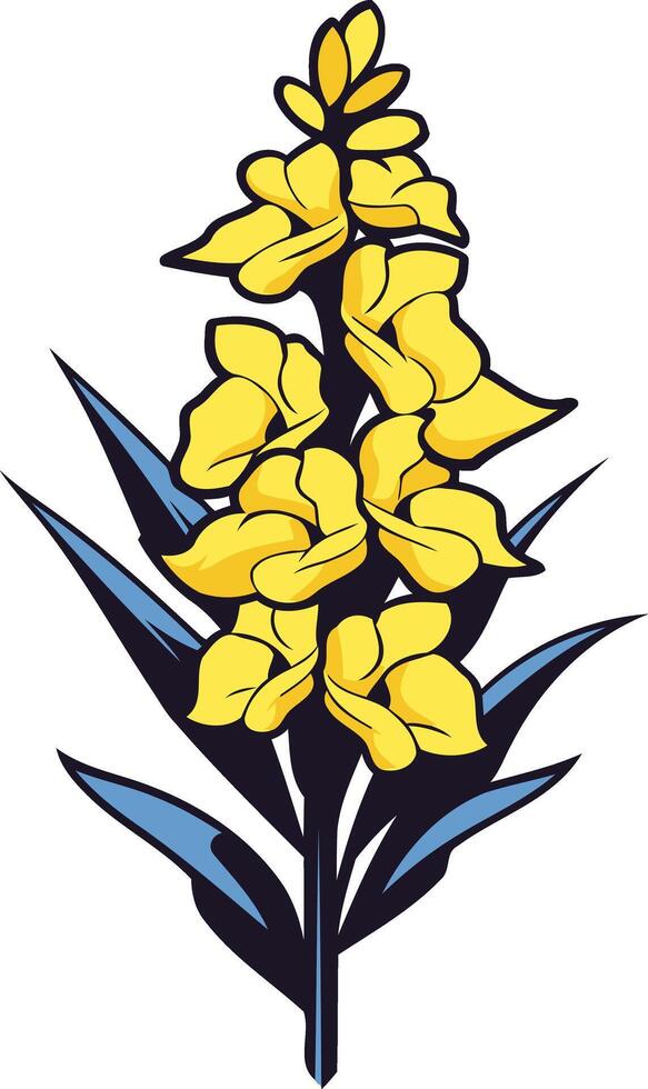 A cheerful, stylized yellow flower with blue leaves vector