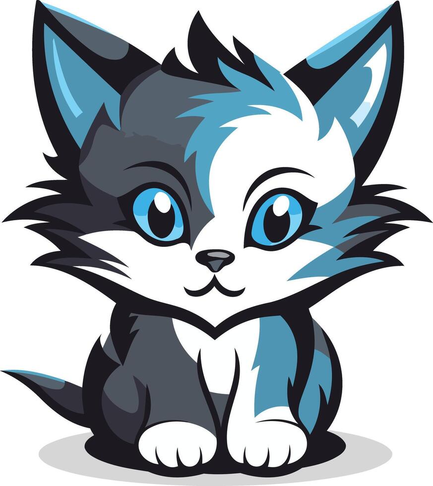 A cute cartoon kitten with big blue eyes and a playful expression vector