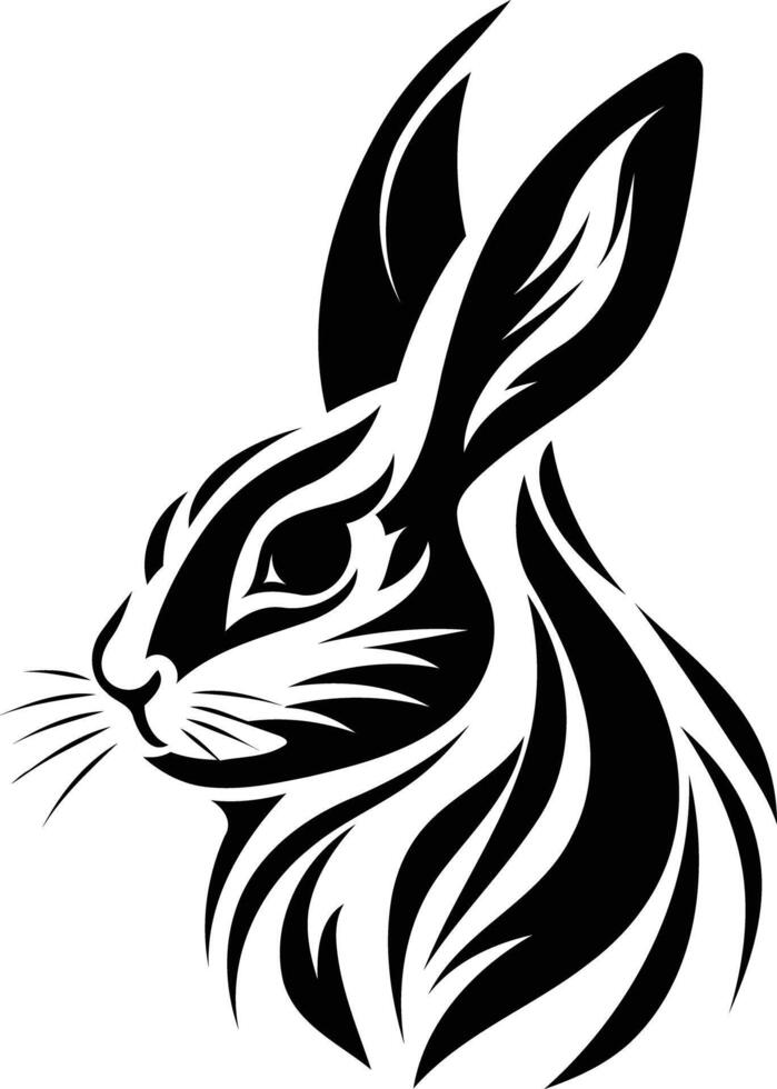 A stylized black and white rabbit head tattoo design vector