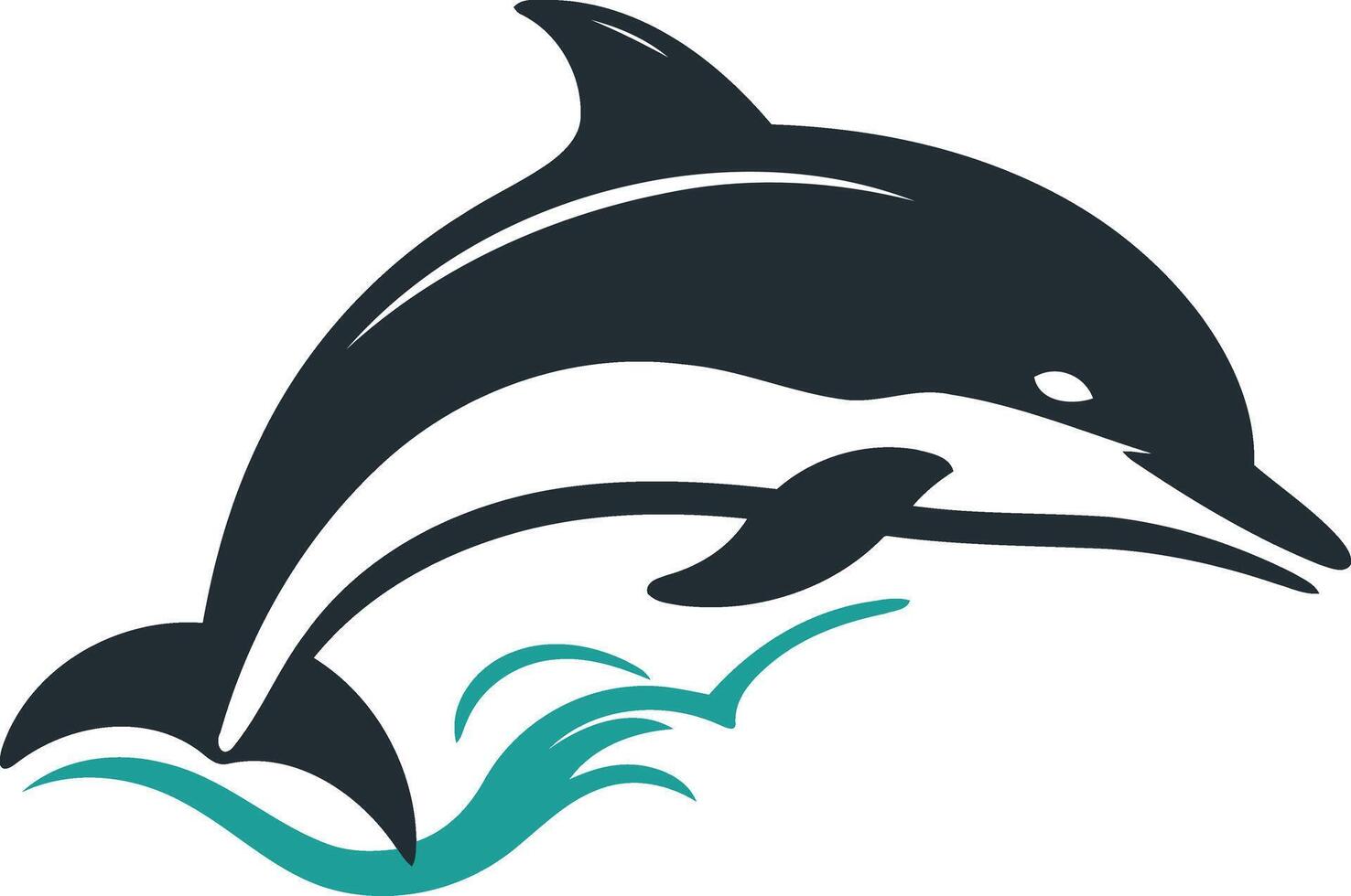 Black and White Dolphin Leaping Through Turquoise Waves vector