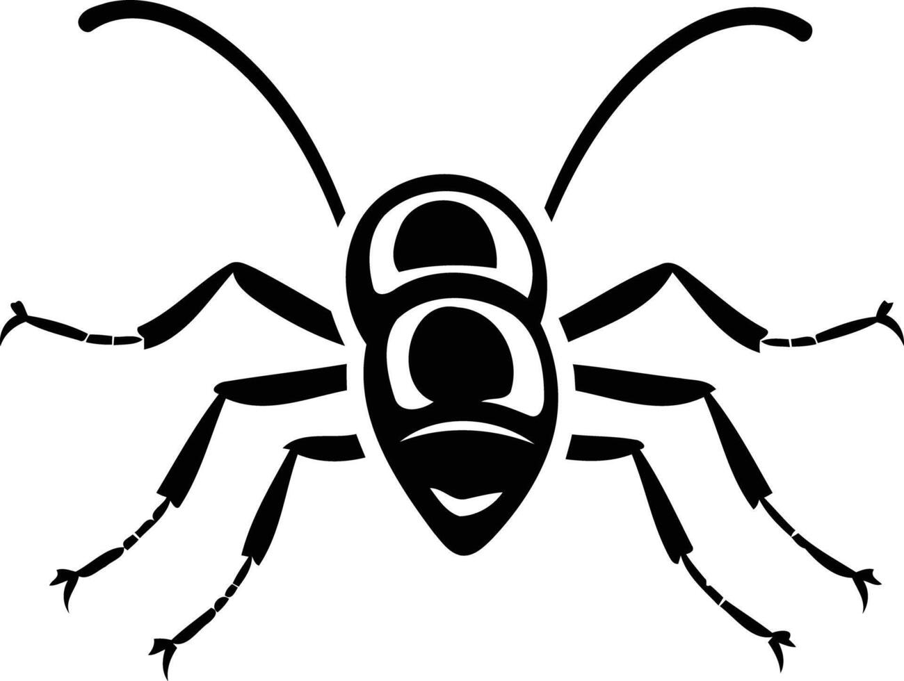 A minimalist, stylized black and white illustration of an ant vector
