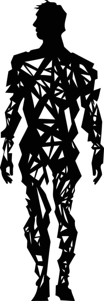 A stark silhouette of a man, composed of intricate geometric lines vector