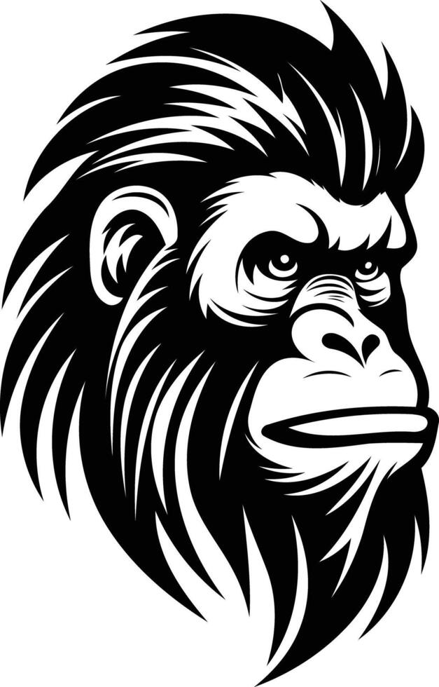 A powerful black and white illustration of a gorilla's head, perfect for logo design, t-shirt prints, and other projects vector