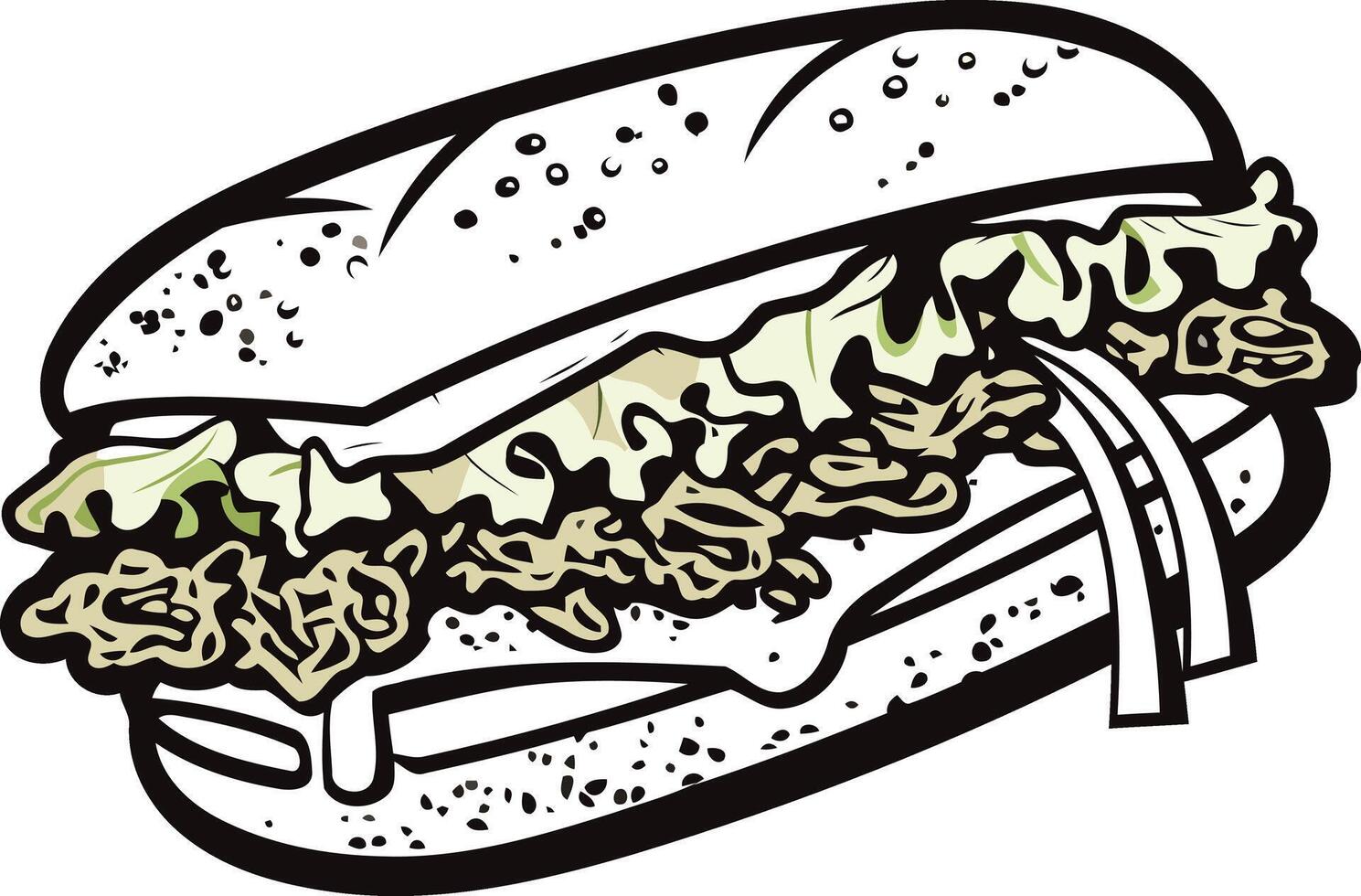 A simple yet delicious illustration of a pulled pork sandwich, perfect for menus, branding, and food-related designs vector