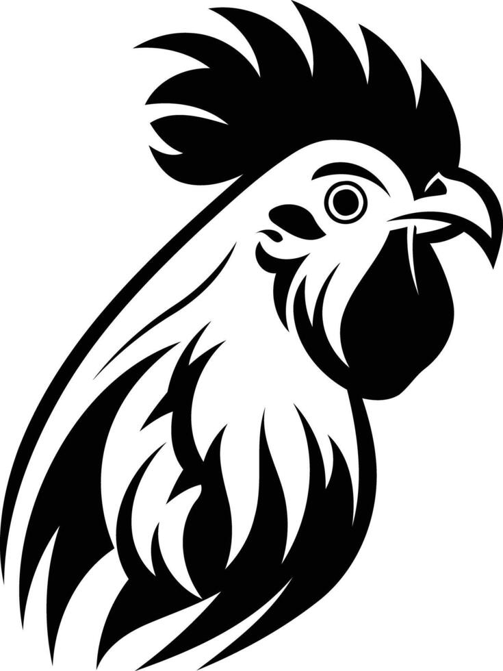 Black and white illustration of a rooster's head in a tribal style vector