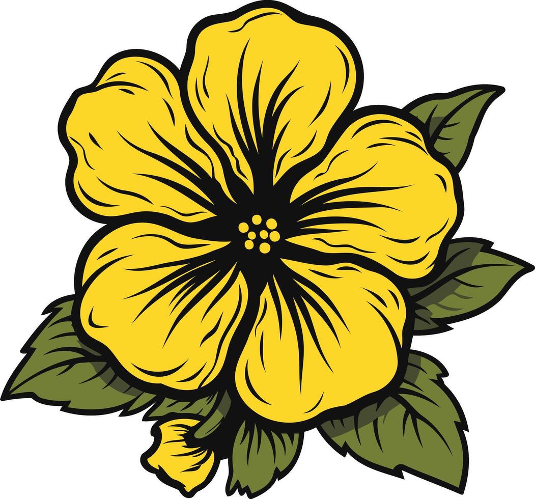 A vibrant yellow flower with green leaves, perfect for spring and summer designs vector