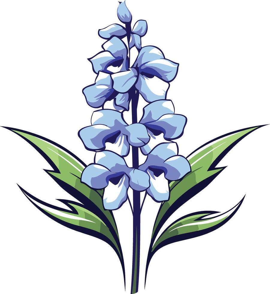 Blue Flower with Green Leaves Illustration vector