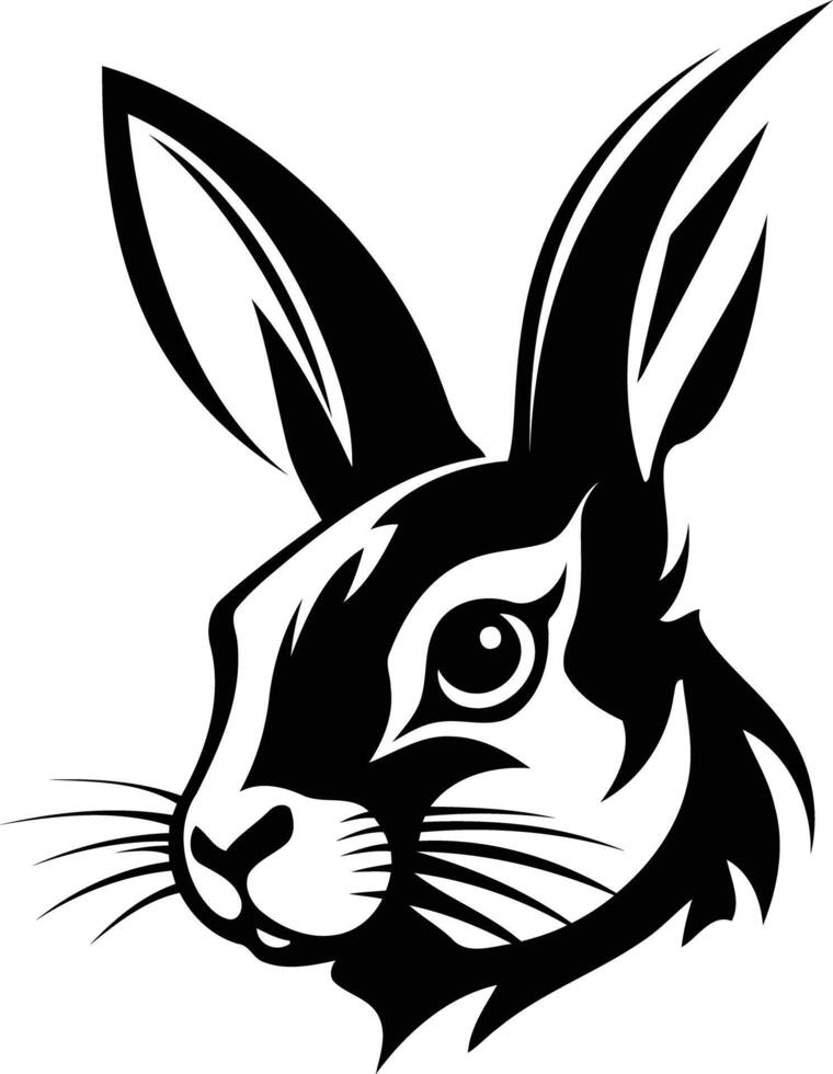 Bold black and white illustration of a rabbit's head, perfect for tattoos, logos, and branding vector