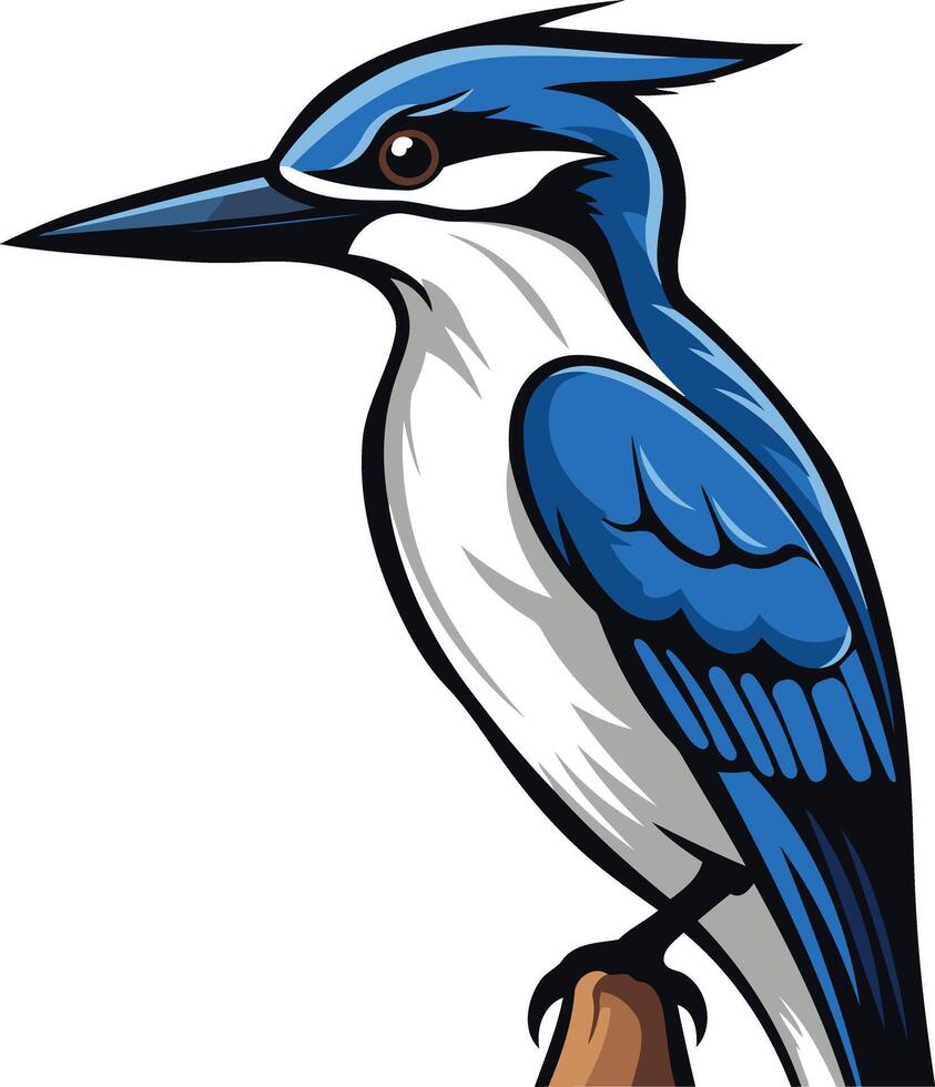 Blue-Crested Kingfisher Cartoon Illustration vector