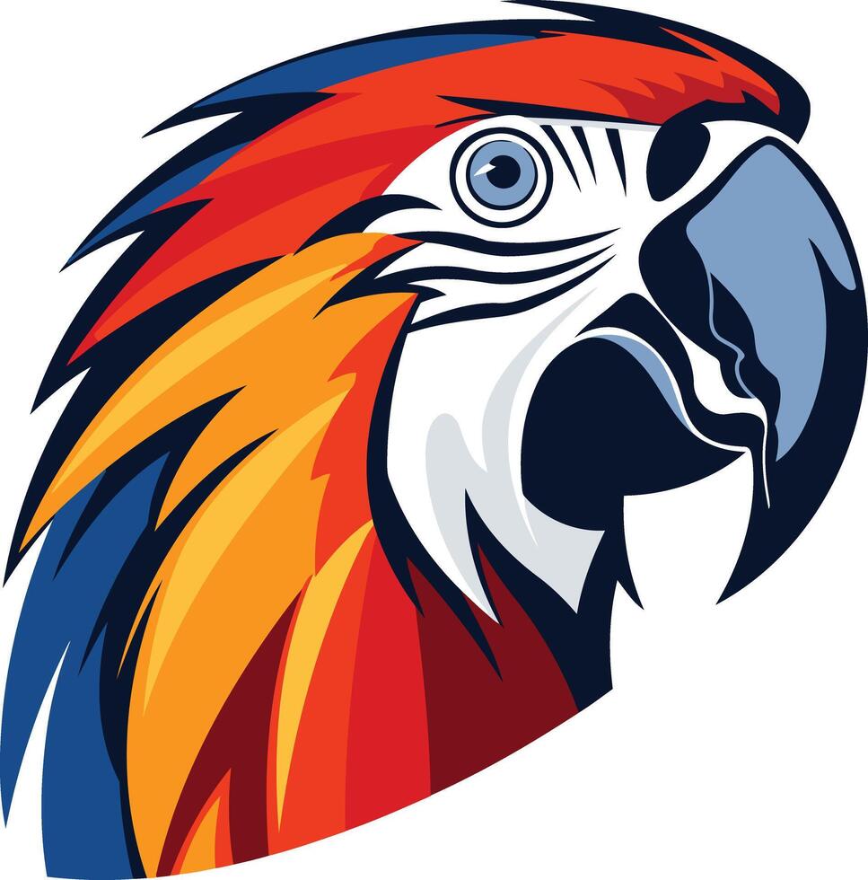 A vibrant and detailed illustration of a scarlet macaw head, perfect for adding a tropical touch to your design vector
