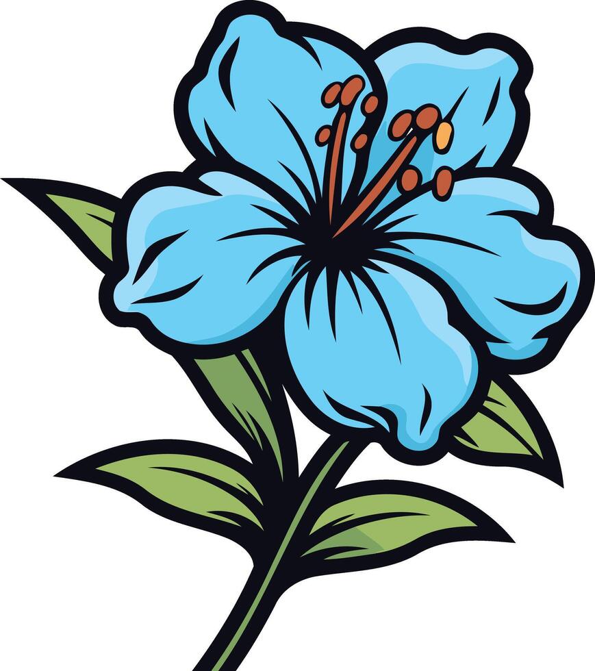 A vibrant blue hibiscus flower with green leaves, perfect for adding a tropical touch to your designs vector