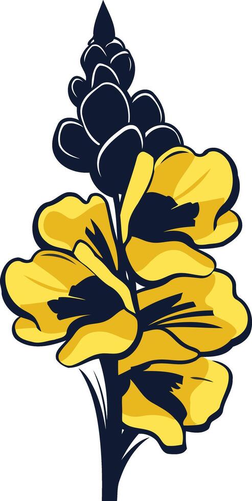 Elegant stylized illustration of a yellow flower with a dark blue bud, perfect for logo design, branding, or decorative elements vector