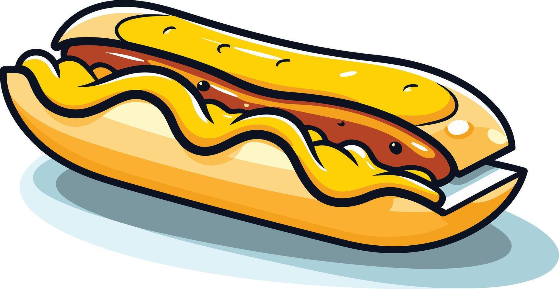 Cartoon Hot Dog with Mustard vector