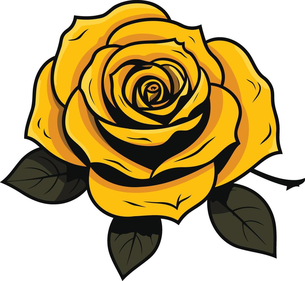 A vibrant yellow rose with two green leaves, perfect for designs needing a touch of elegance and beauty vector