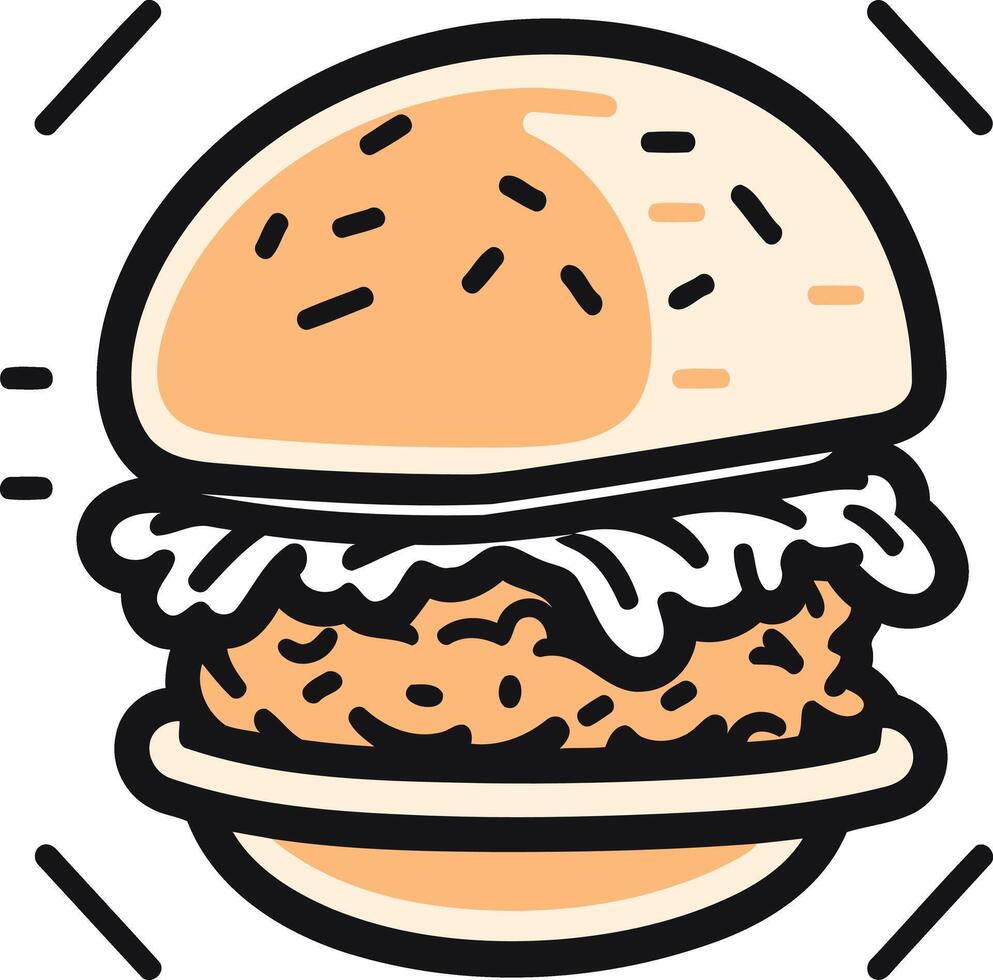 A cartoon-style illustration of a delicious burger, perfect for menus, branding, and social media vector