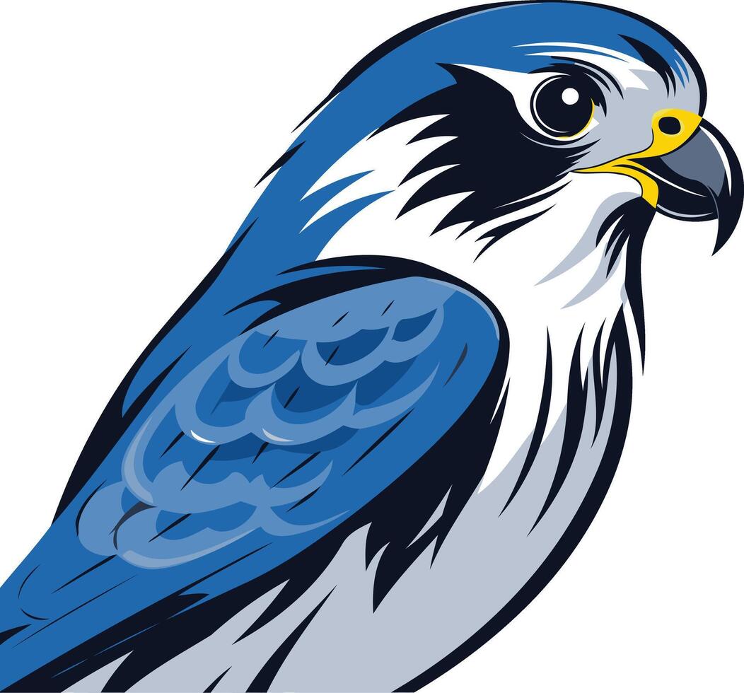 A detailed illustration of a majestic blue falcon with sharp, piercing eyes vector